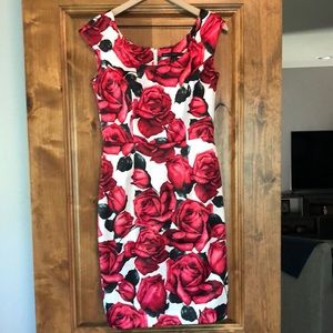 WHBM Rose print satin sheath dress, size 4